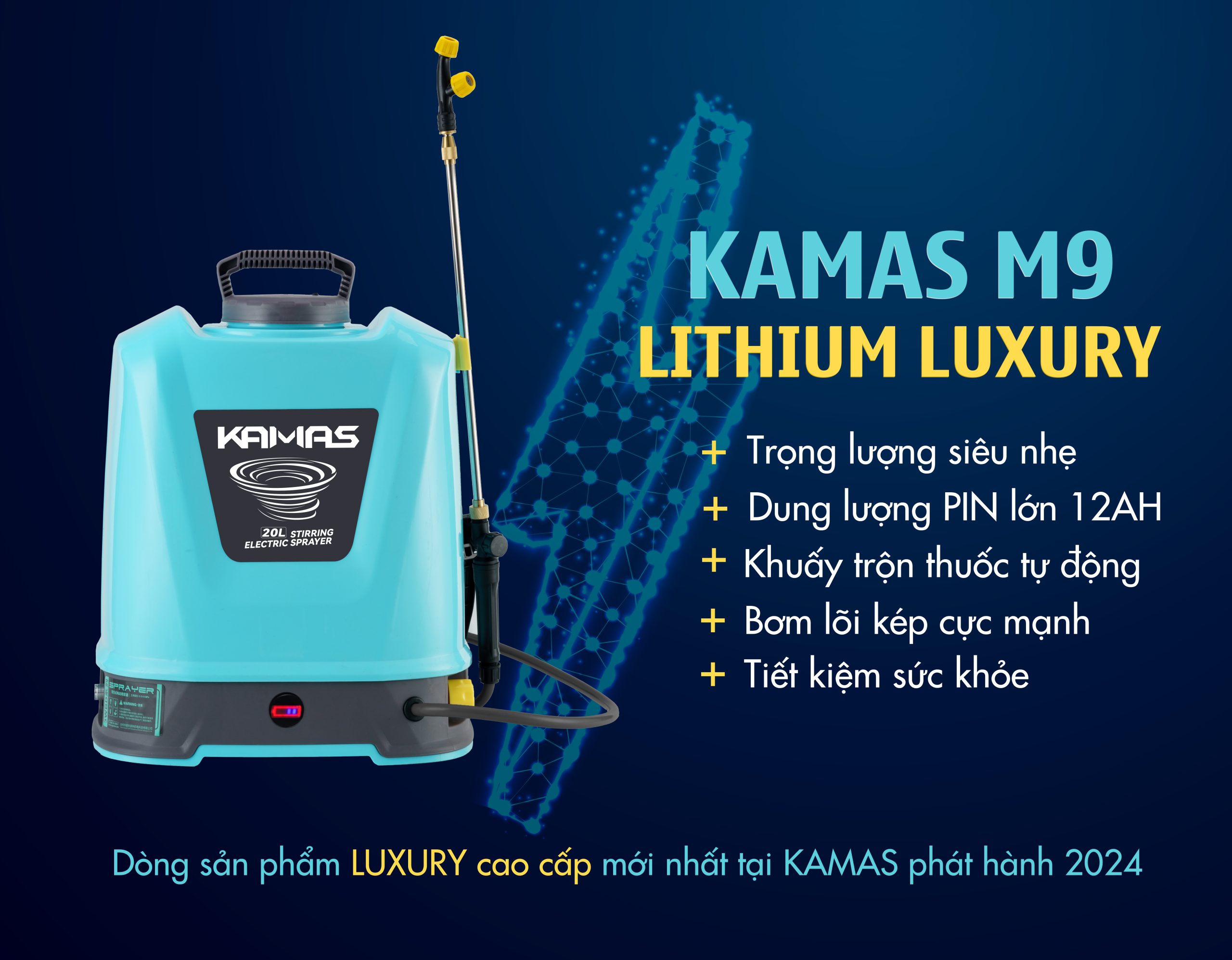 Bình phun khuấy thuốc KAMAS M9 LITHIUM LUXURY siêu nhẹ